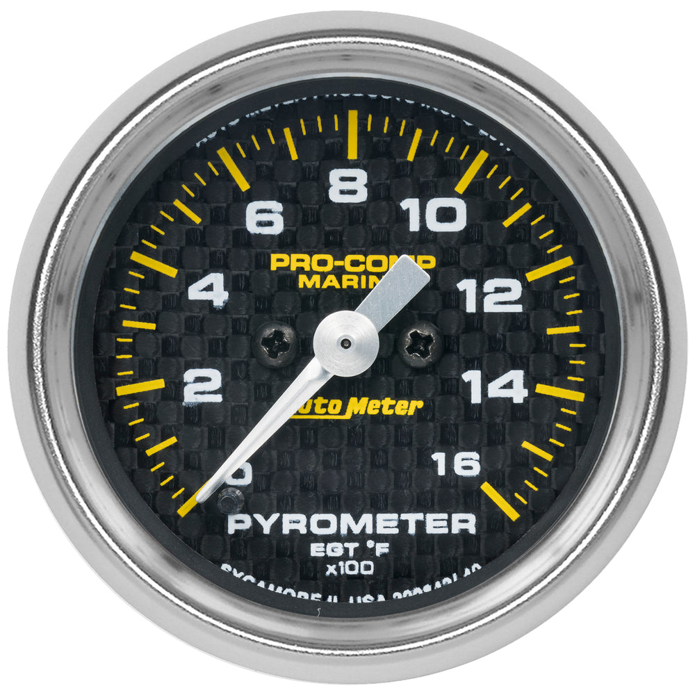 AutoMeter Gauge, Pyrometer, 2 1/16", 0-1,600°F, Marine Carbon Fiber