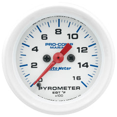 AutoMeter 2-1/16" Pyrometer, 0-1,600 ºF, Marine Silver White