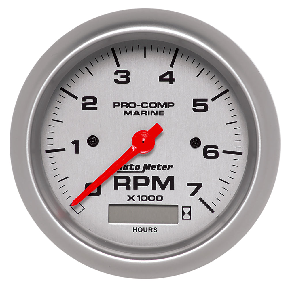 AutoMeter 3-3/8" IN-Dash Tachometer with Hour Meter, 0-7,000 RPM, Marine Silver Ultra-Lite