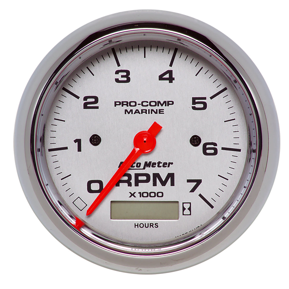 AutoMeter 3-3/8" IN-Dash Tachometer with Hour Meter, 0-7,000 RPM, Marine Chrome Ultra-Lite