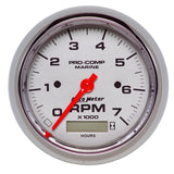 3-3/8" IN-DASH TACHOMETER WITH HOUR METER, 0-7,000 RPM, MARINE CHROME ULTRA-LITE