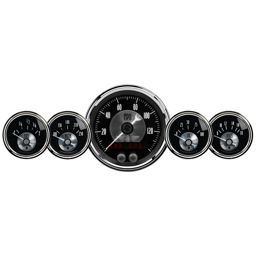 AutoMeter 5 PC. Gauge Kit, 3-3/8" & 2-1/16", GPS Speedo W/Lcd Odo, Prestige Black Diamond