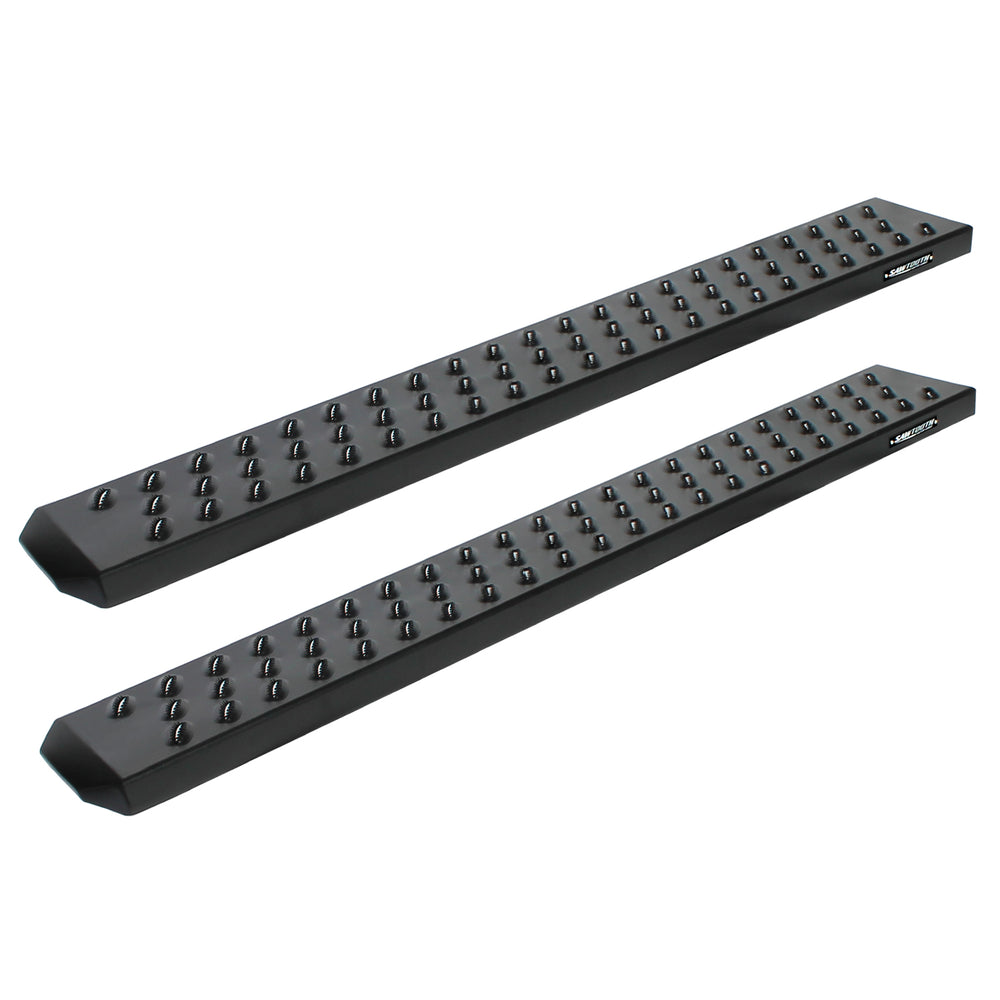 Raptor Series Sawtooth Running Boards Black Textured Aluminum - Part# 2102-0220BT — 2009-2018 Ram 1500 & 2010-2026 Ram 2500 / Ram 3500 & 2019-2021 Ram 1500 Classic