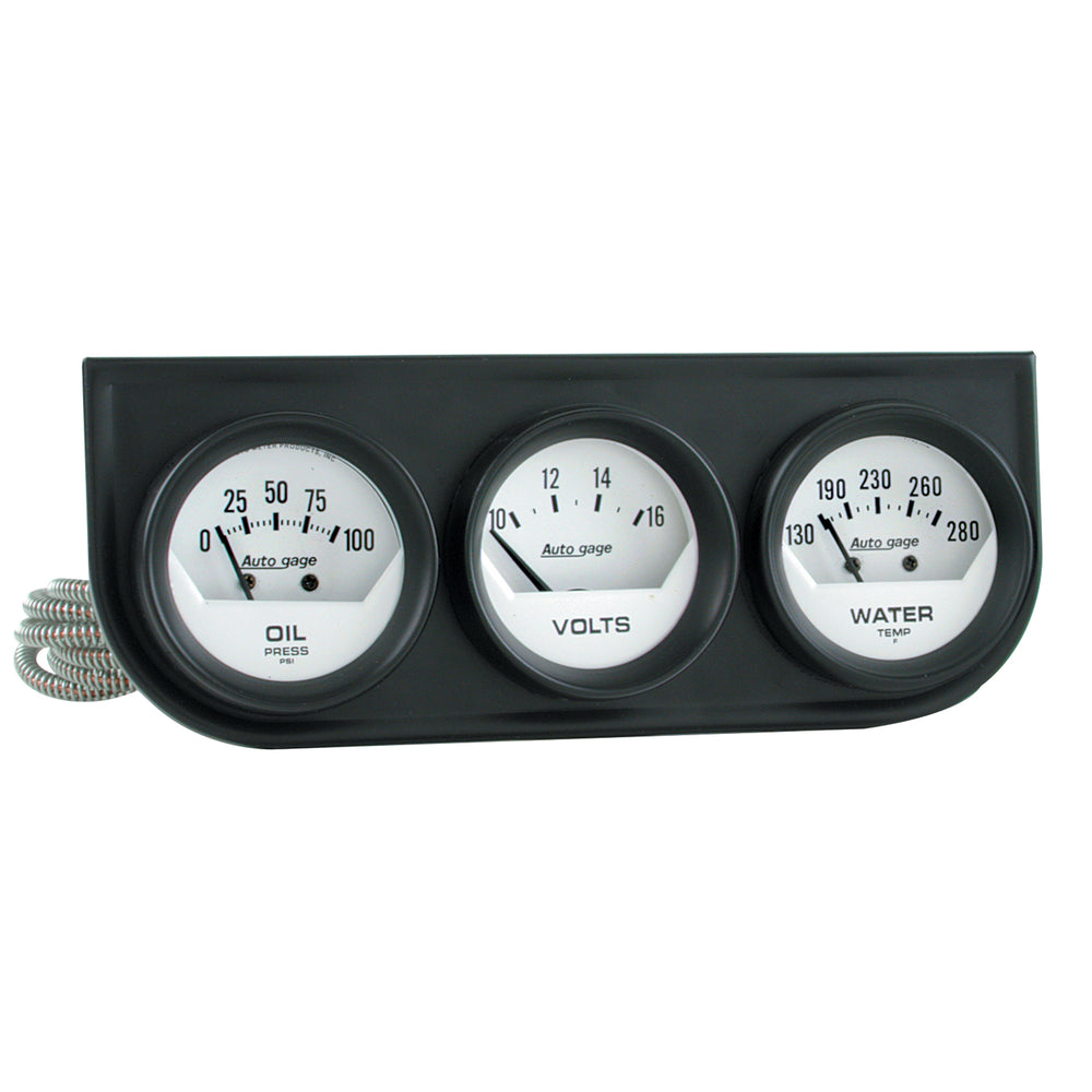 AutoMeter Gauge Console, Oilp/Wtmp/Volt, 2-1/16", 100 PSI/280 F/16V, Wht Dial, Blk Bzl,AG