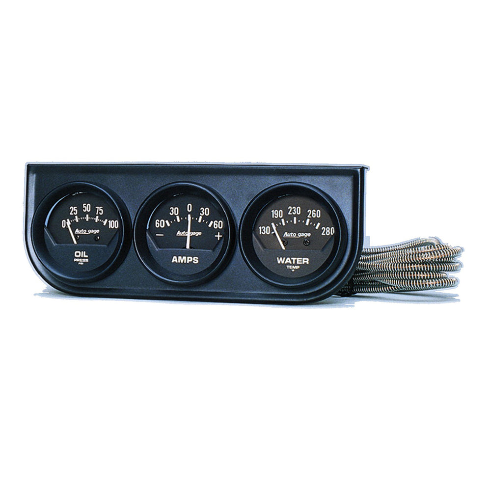AutoMeter Gauge Console, Oilp/Wtmp/Amp, 2-1/16", 100 PSI/280 F/60A, Blk Dial, Blk Bzl, AG
