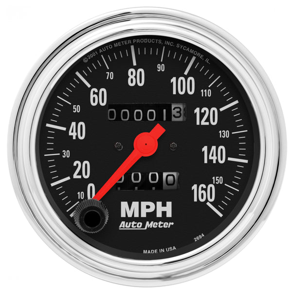 AutoMeter Indicateur de vitesse 3-3/8 po, 0-160 MPH, Traditional Chrome (2494)