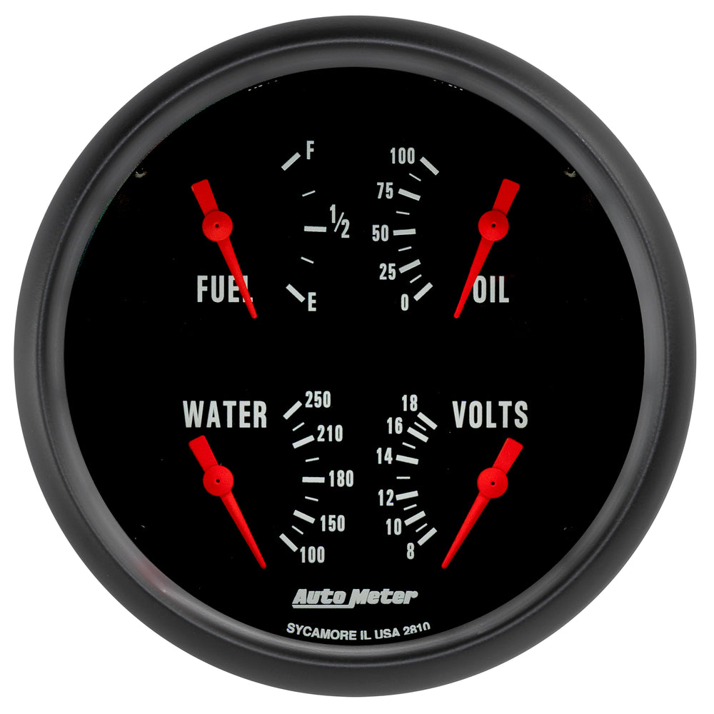 AutoMeter 5" Quad Gauge, 100 PSI/100-250 F/8-18V/240-33 Ohm, Z-Series