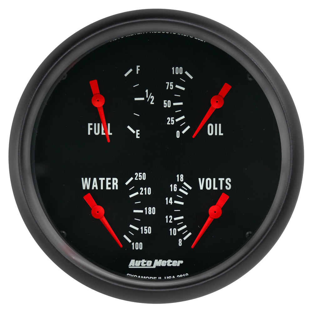 AutoMeter 5" Quad Gauge, 100 PSI/100-250 F/8-18V/0-90 Ohm, Z-Series