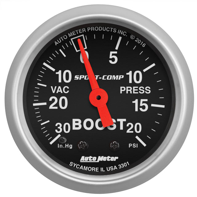 AutoMeter 2-1/16" Boost/Vacuum, 30 in HG/20 PSI, Sport-Comp