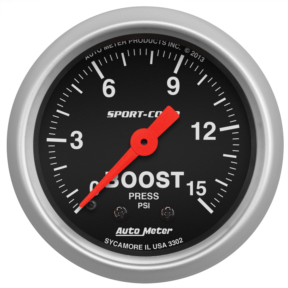 AutoMeter 2-1/16" Boost, 0-15 PSI, Sport-Comp — Red