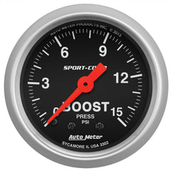 AutoMeter 2-1/16" Boost, 0-15 PSI, Sport-Comp — Red