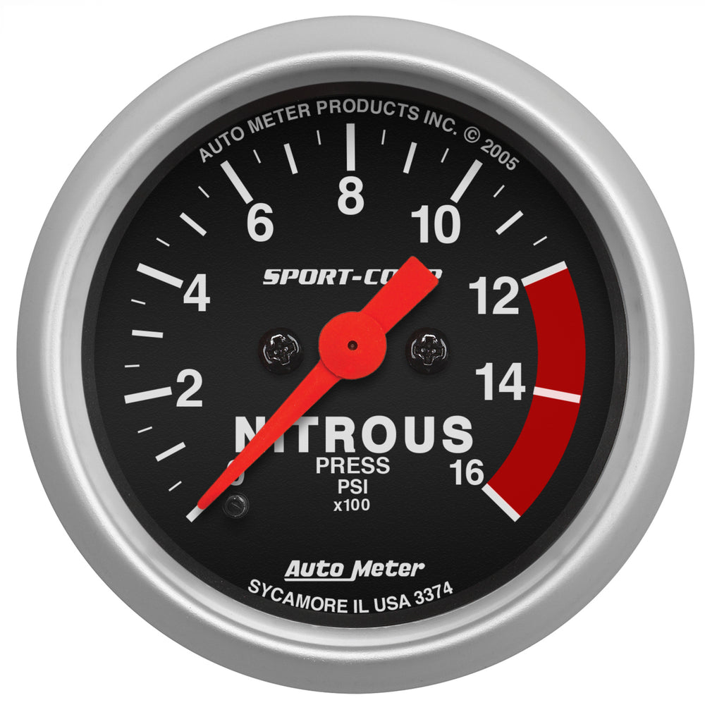 AutoMeter 2-1/16" Nitrous Pressure, 0-1600 PSI, Sport-Comp