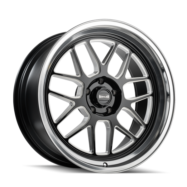 Ridler 611 20x10 / 5x120.65 BP / 0mm Offset / 83.82mm Hub Gls Blk Mill w/ Diamond Cut Lip Wheel