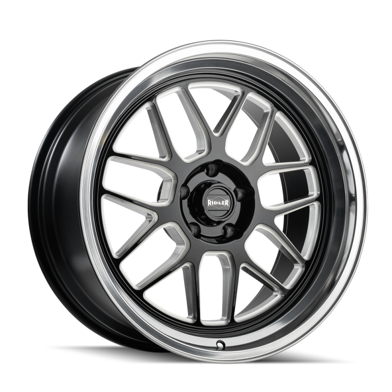 Ridler Roue 611 18x8 / 5x114.3 BP / déport 0mm / moyeu 83.82mm - noir brillant/fraisé avec rebord taillé au diamant