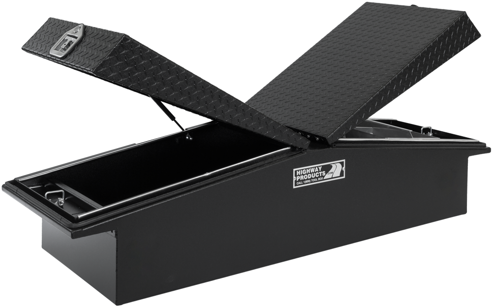 Highway Product 71 X 16 X 23 Gull Wing Tool Box with Smooth Black Base, Black Diamond Plate Lid - 3412-005-BK62