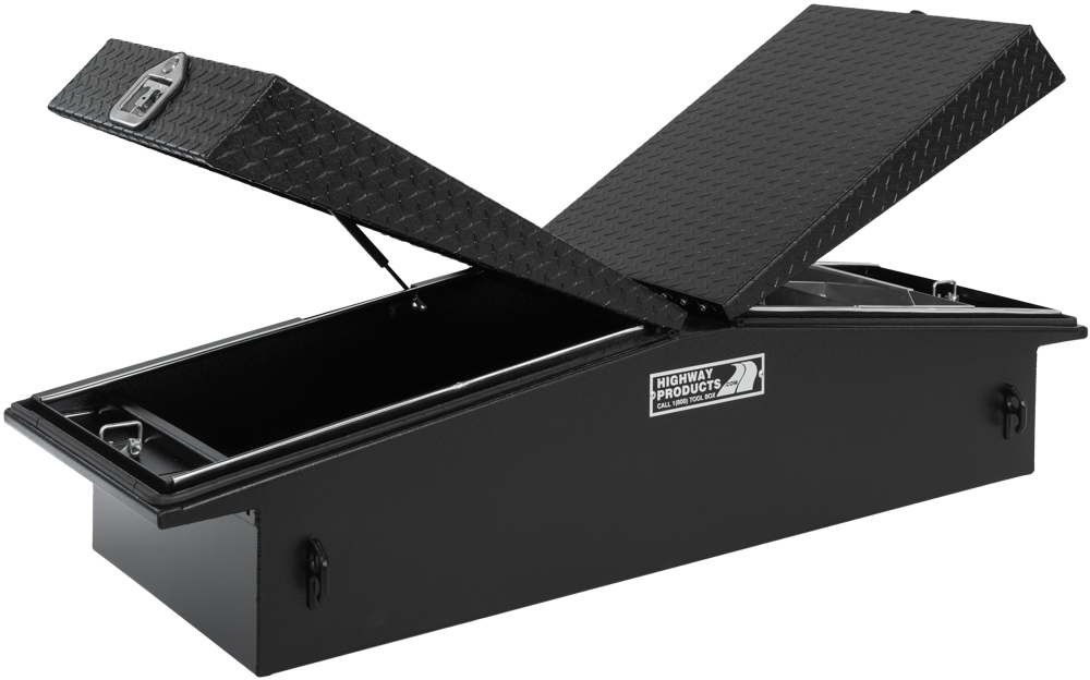 Highway Product 71 X 16 X 23 Gull Wing Tool Box with Smooth Black Base, Black Diamond Plate Lid - 3412-015-BK62