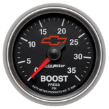 GAUGE, BOOST, 2 1/16", 35PSI, MECHANICAL, CHEVY RED BOWTIE, BLACK