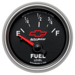 AutoMeter Gauge, Fuel Level, 2 1/16", 0OE to 90OF, Elec, Chevy Red Bowtie, Black
