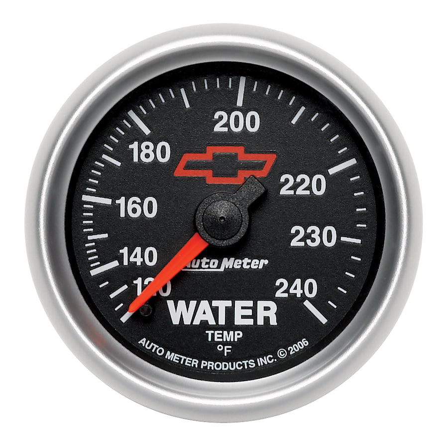 AutoMeter Gauge, Water Temp, 2 1/16", 120-240°F, Mechanical, Chevy Red Bowtie, Black