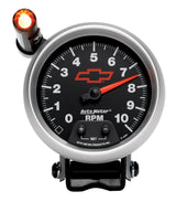 GAGE, TACH, 3 3/4", 10K RPM, PED W/ EXT. QUICK-LITE, CHEVY RED BOWTIE, BLACK