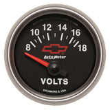 GAUGE, VOLTMETER, 2 1/16", 18V, ELECTRIC, CHEVY RED BOWTIE, BLACK