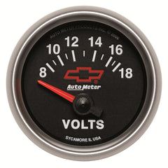 AutoMeter Gauge, Voltmeter, 2 1/16", 18V, Electric, Chevy Red Bowtie, Black