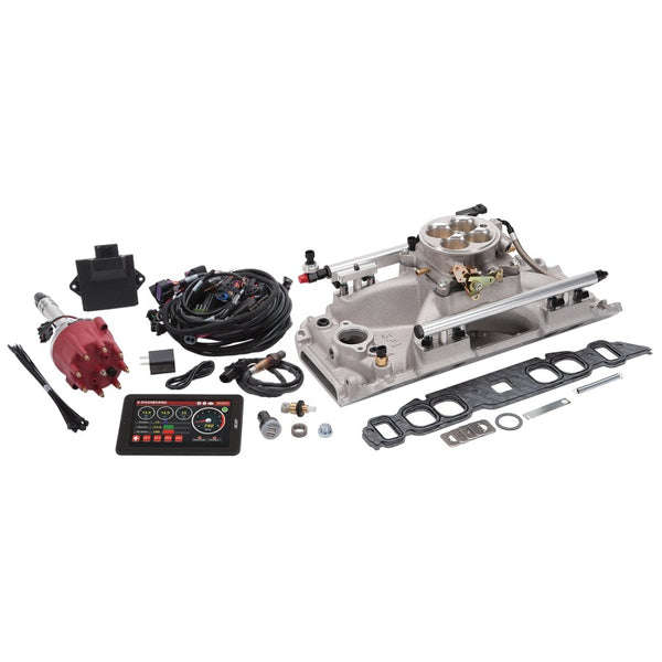 Edelbrock Système EFI Pro Flo 4 à injection séquentielle par orifice BBC à orifices ovales 850 ch max 60lb/hr - fini satiné