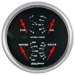 AutoMeter 5" Quad Gauge, 100 PSI/100-250 F/8-18V/240-33 Ohm, Sport-Comp