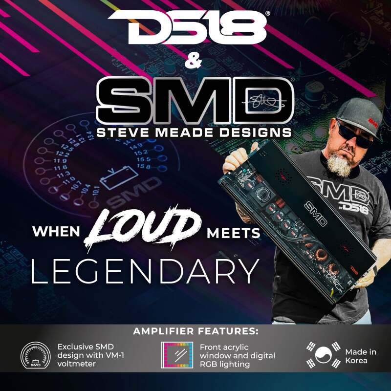 DS18 Amplificateur 1 canal classe D Steave Meade Colab 2000/1 ohm 1400/2 ohms 800/4 ohms watts, éclairage DEL