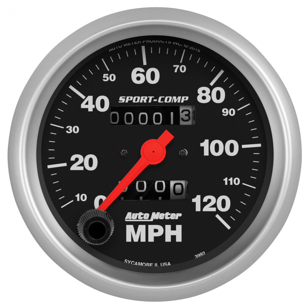 AutoMeter 3-3/8" Speedometer, 0-120 MPH, Sport-Comp — Red (3992)
