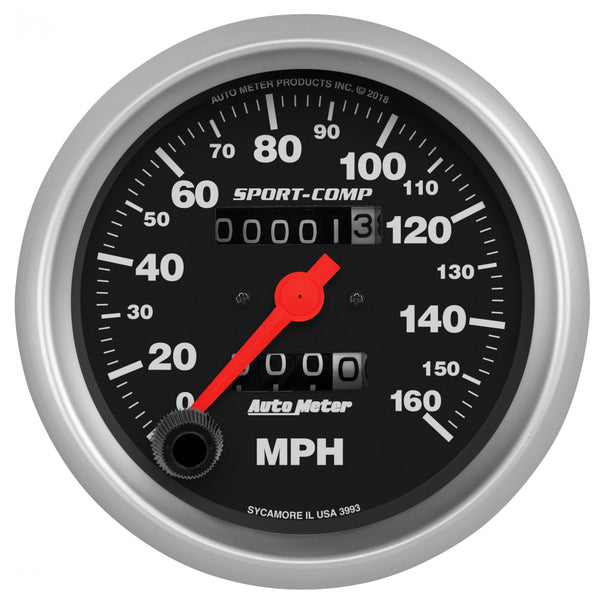 AutoMeter 3-3/8" Speedometer, 0-160 MPH, Sport-Comp — Red (3993)