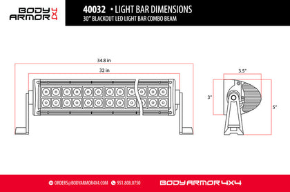 Body Armor 4x4 20In Blackout Led Light Bar Combo Beam With Wire Harnessblack