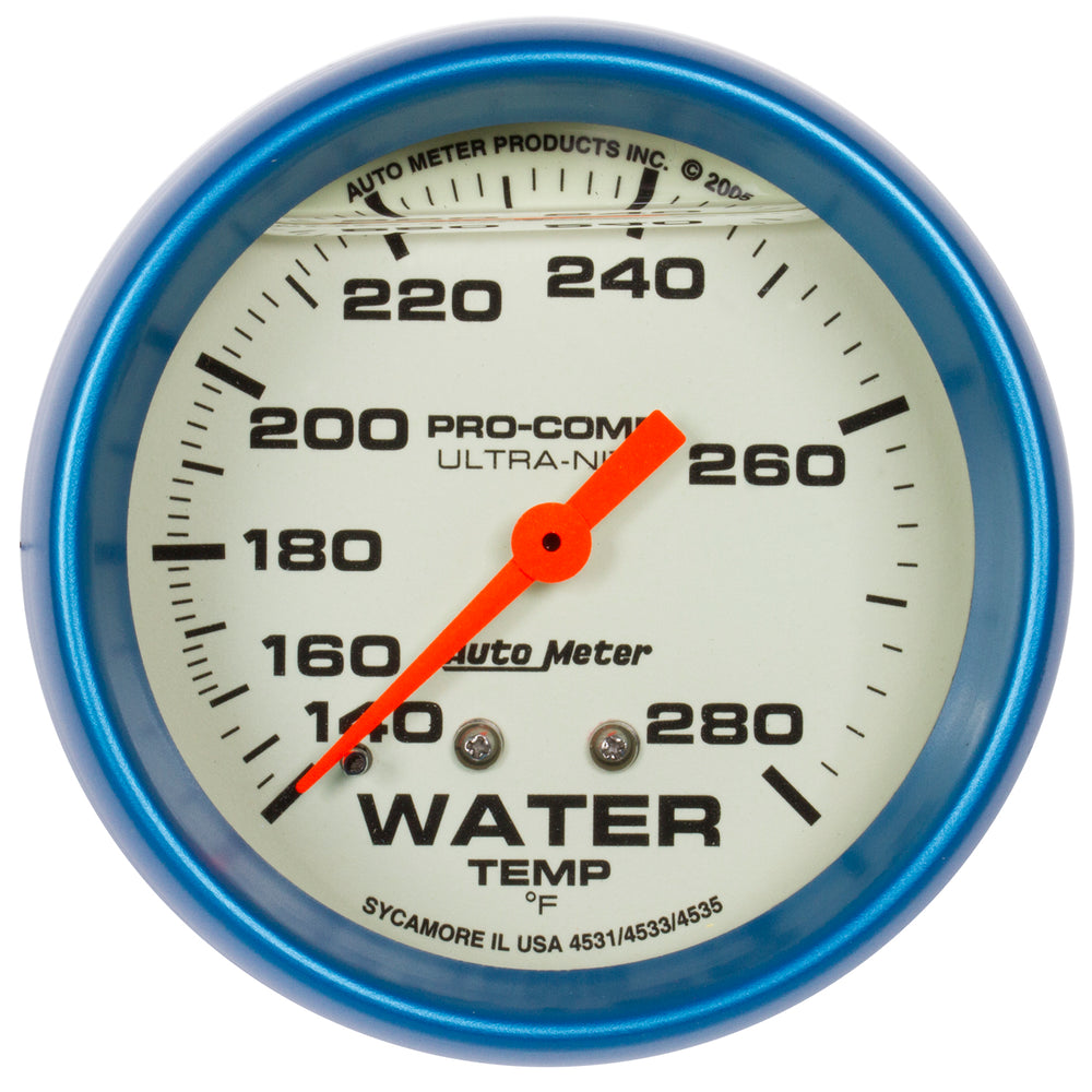 AutoMeter 2-5/8" Water Temperature, 140-280 F, Liquid Filled, Ultra-Nite