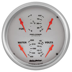 AutoMeter 5" Quad Gauge, 100 PSI/100-250 F/8-18V/240-33 Ohm, Ultra-Lite