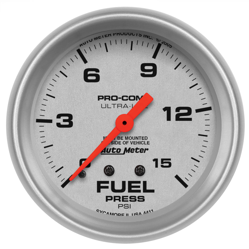 AutoMeter 2-5/8" Fuel Pressure, 0-15 PSI, Ultra-Lite — Red