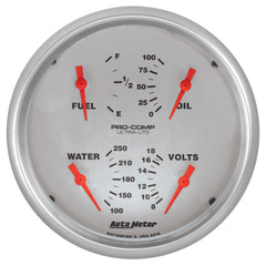 AutoMeter 5" Quad Gauge, 100 PSI/100-250 F/8-18V/0-90 Ohm, Ultra-Lite
