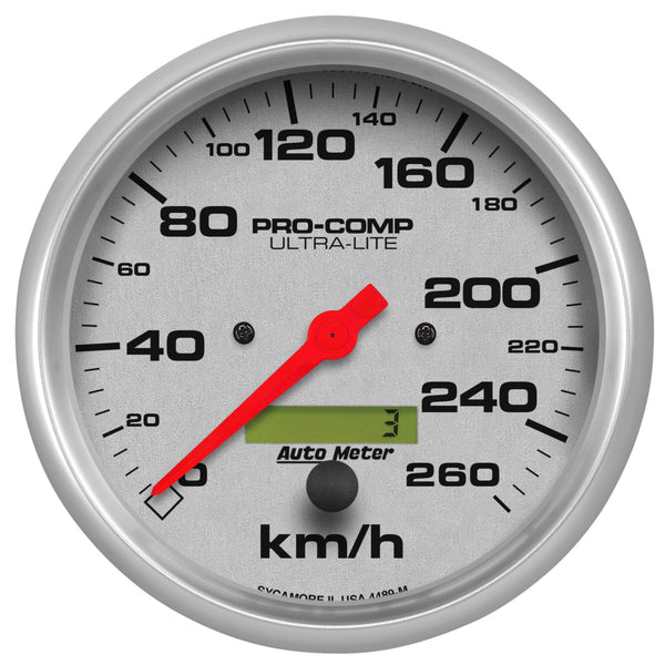 AutoMeter Gauge, Speedometer, 5", 260KM/H, Elec. Prog. with Lcd Odo, Ultra-Lite