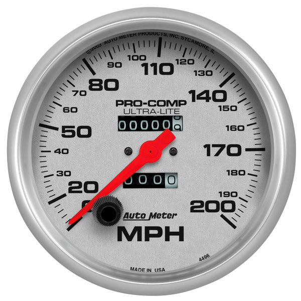 AutoMeter 5" Speedometer, 0-200 MPH, Ultra-Lite — Red (4496)