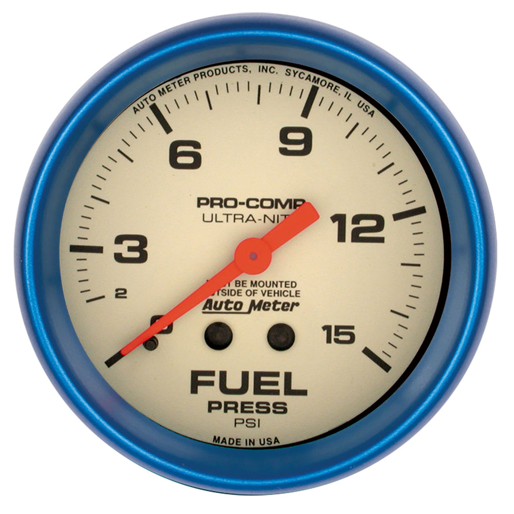 AutoMeter 2-5/8" Fuel Pressure, 0-15 PSI, Ultra-Nite