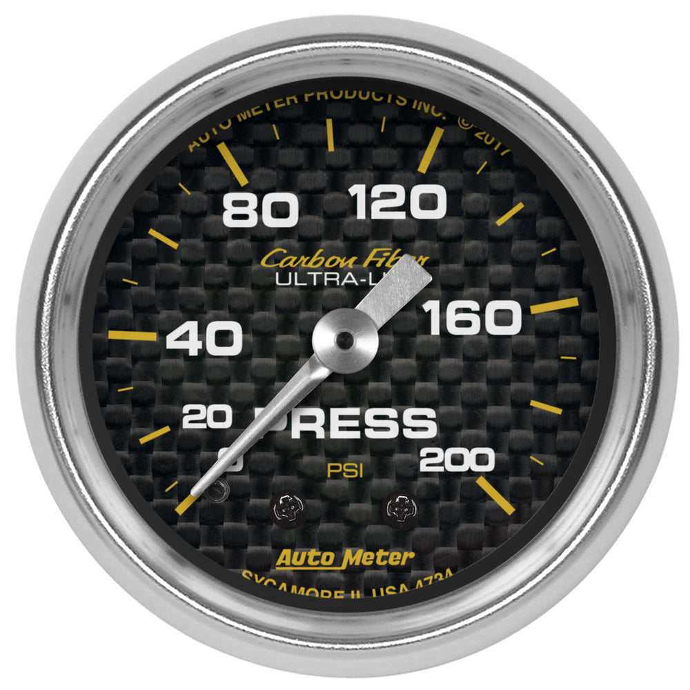 AutoMeter 2-1/16" Pressure, 0-200 PSI, Carbon Fiber