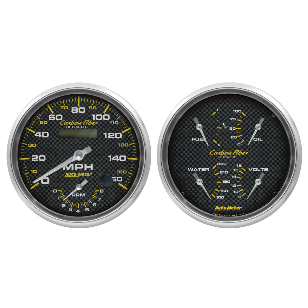 AutoMeter 2 PC. Gauge Kit, 5" Quad & Tach/Speedo, 240-33 Ohm, Carbon Fiber