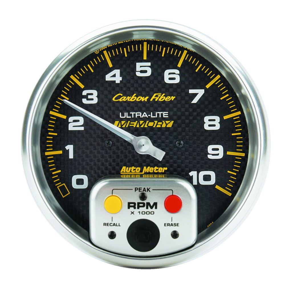AutoMeter 5" IN-Dash Tachometer, 0-10,000 RPM, Peak Memory, Carbon Fiber