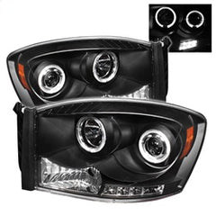 Spyder Projector Headlights - LED Halo - Black — for select Dodge trucks (5010001)