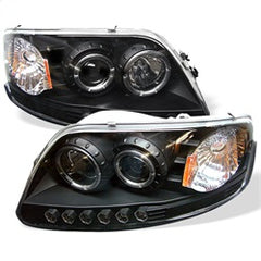 Spyder 1PC Projector Headlights - LED Halo w/ Amber Reflector - Black — for select Ford vehicles (5010261)
