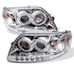 Spyder 1PC Projector Headlights - LED Halo w/ Amber Reflector - Chrome
