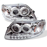 1PC Projector Headlights - LED Halo w/ Amber Reflector - Chrome