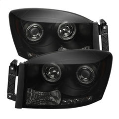 Spyder Projector Headlights - LED Halo - Black Smoke — for select Dodge trucks (5078391)