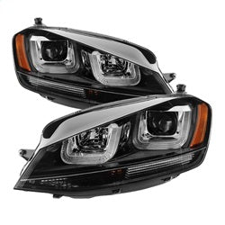 Projector Headlights - DRL LED - Black Stripe - Black