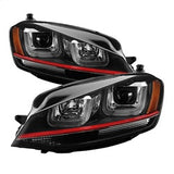 Projector Headlights - DRL LED - Red Stripe - Black