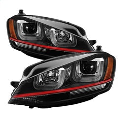 Projector Headlights - DRL LED - Red Stripe - Black